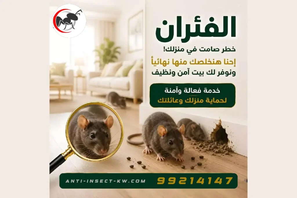 فريق مكافحة قوارض الأحمدي من شركة أنتيبج بزي رسمي موحد أمام سيارة الخدمة في منطقة سكنية بالأحمدي