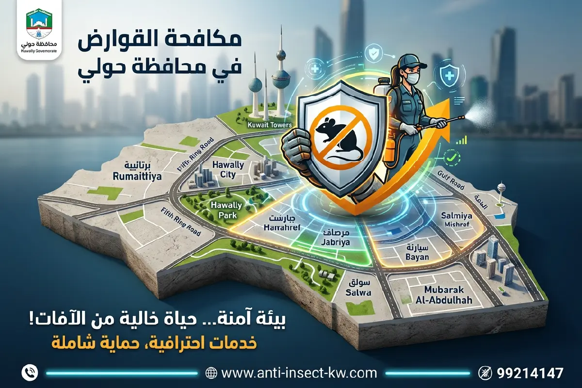 خريطة توضح مناطق محافظة حولي التي تغطيها خدمة مكافحة قوارض حولي
